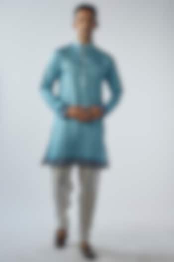 Celestial Blue Silk Printed Kurta Set by SVEN SUITS at Pernia's Pop Up Shop