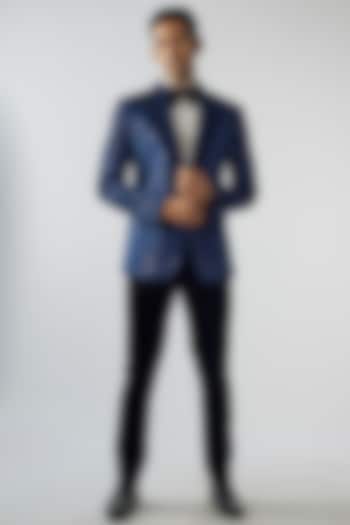 Navy Blue Velvet Embroidered Tuxedo Set by SVEN SUITS at Pernia's Pop Up Shop