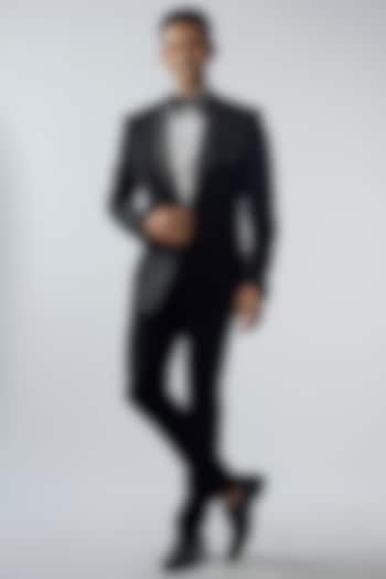 Black Polyester Stretch Embroidered Tuxedo Set by SVEN SUITS at Pernia's Pop Up Shop