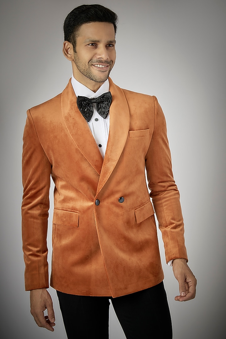 Rust Velvet Double Breasted Tuxedo Set by SVEN SUITS at Pernia's Pop Up Shop