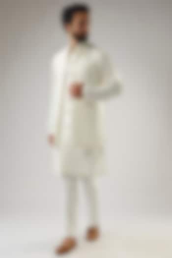 White Japanese Polyester Viscose Embroidered Indo-Western Set by SVEN SUITS at Pernia's Pop Up Shop