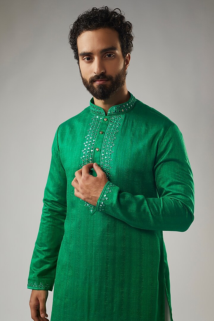 Castleton Green Tussar Hand Embroidered Kurta Set by SVEN SUITS at ...