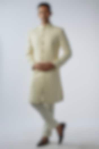 Ivory Silk Embroidered Groom Sherwani Set by SVEN SUITS at Pernia's Pop Up Shop