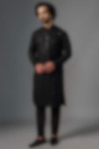 Black Georgette Sequin Embroidered Kurta Set by SVEN SUITS at Pernia's Pop Up Shop