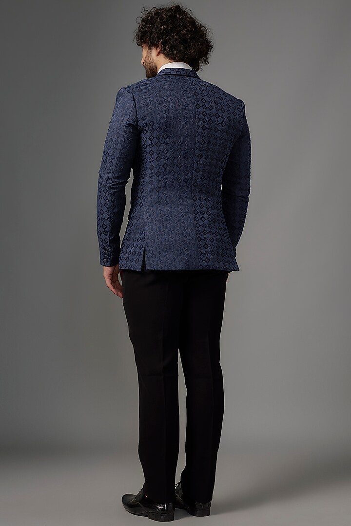 Blue Jacquard Tuxedo Set by SVEN SUITS at Pernia's Pop Up Shop