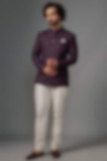 Imperial Purple Jacquard Bandhgala Set by SVEN SUITS