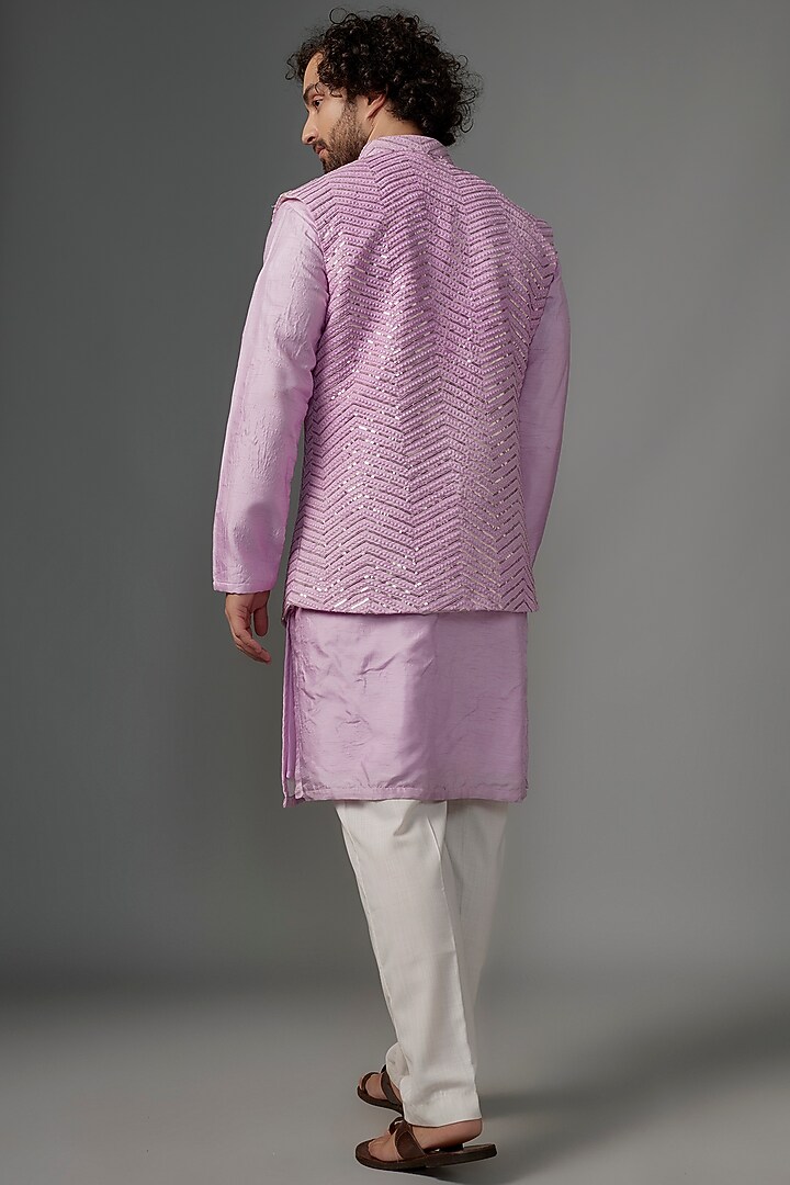 Lilac Faux Silk Sequin Embroidered Bundi Jacket Set by SVEN SUITS at Pernia's Pop Up Shop