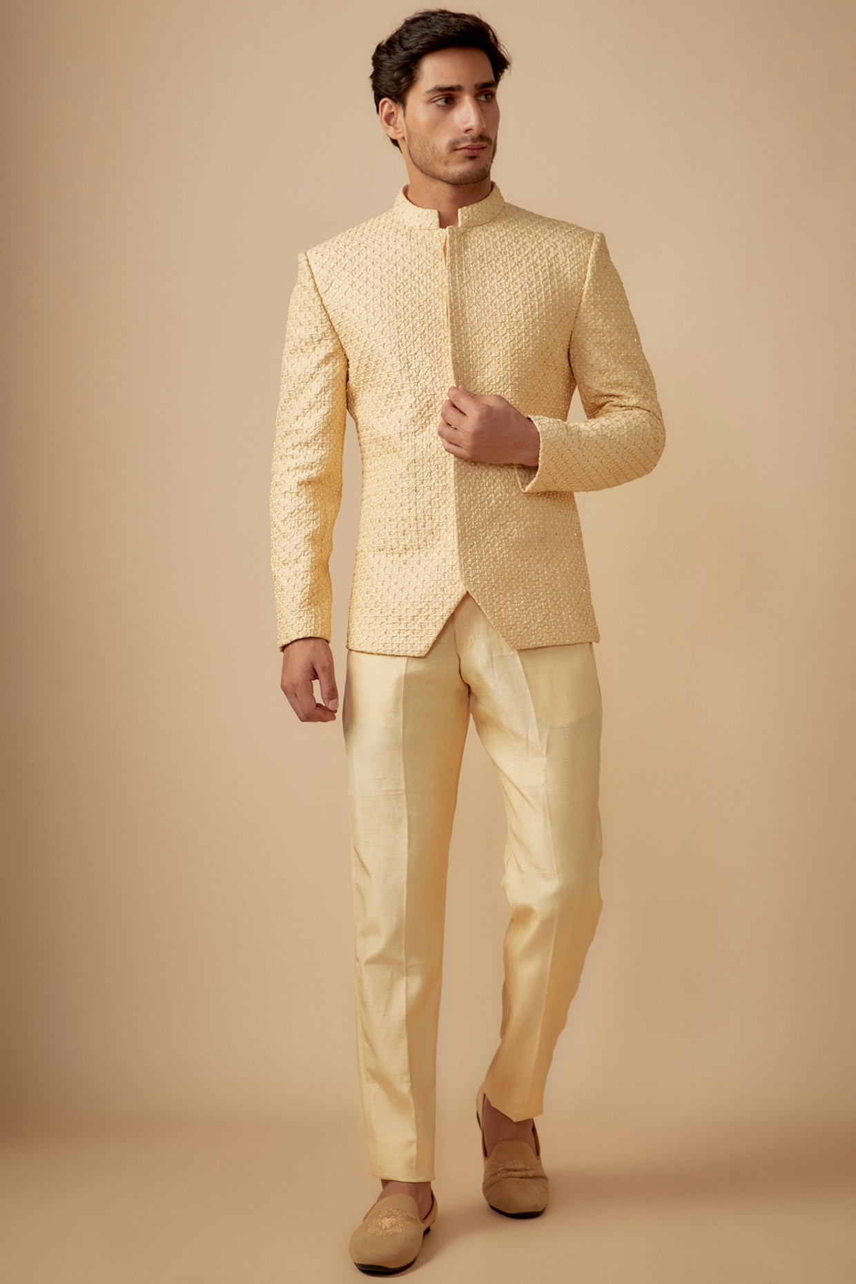 SVEN SUITS Cream Silk Hand Embroidered Jodhpuri Set