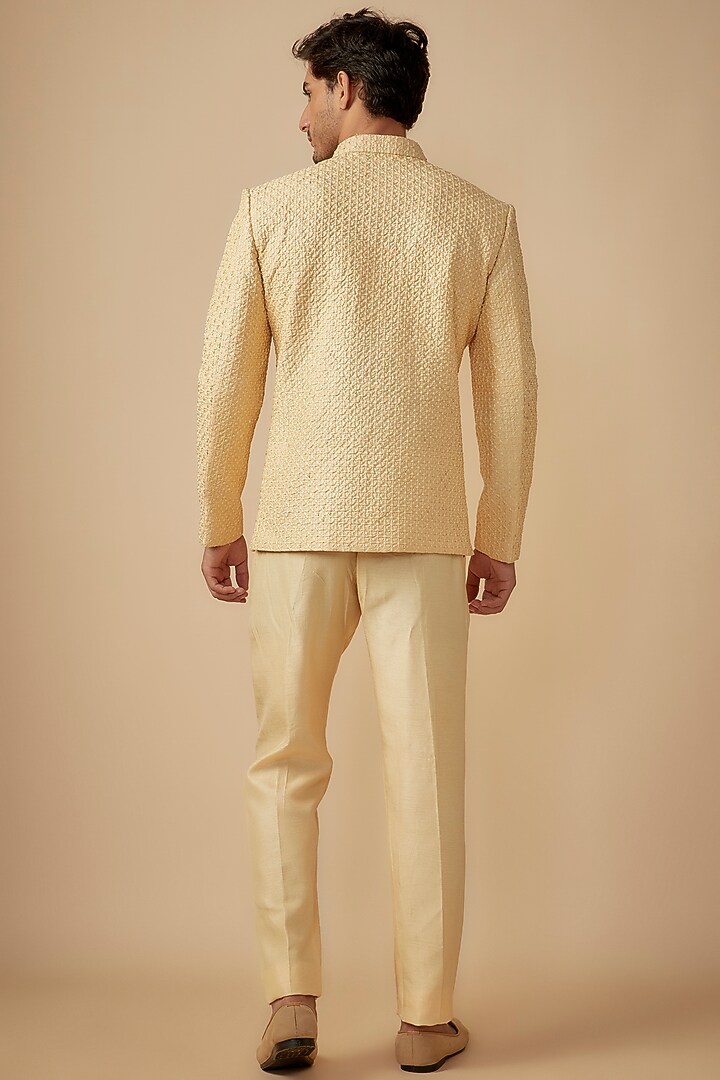 Cream Silk Hand Embroidered Jodhpuri Set by SVEN SUITS at Pernia's Pop Up Shop
