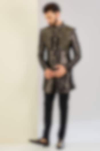 Brown Polyester Viscose Hand Embroidered Wedding Indowestern Set by SVEN SUITS at Pernia's Pop Up Shop