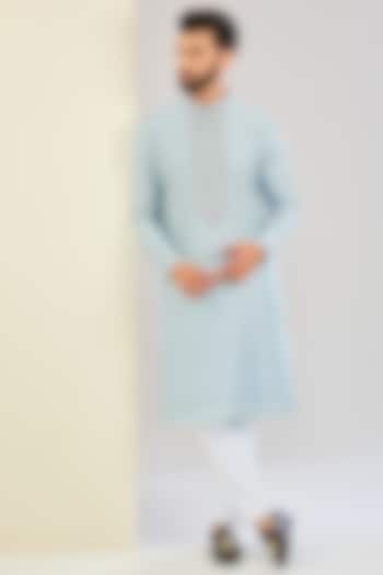 Sky Blue Silk Hand & Machine Embroidered Kurta Set by SVEN SUITS at Pernia's Pop Up Shop