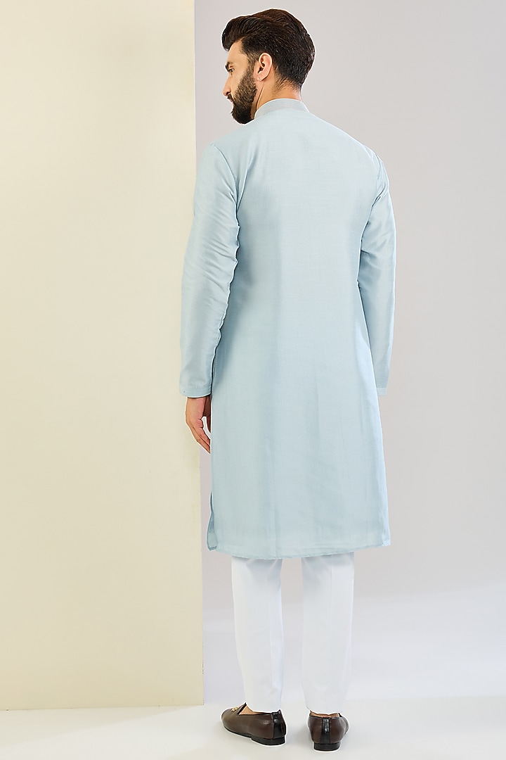 Sky Blue Silk Hand & Machine Embroidered Kurta Set by SVEN SUITS at Pernia's Pop Up Shop