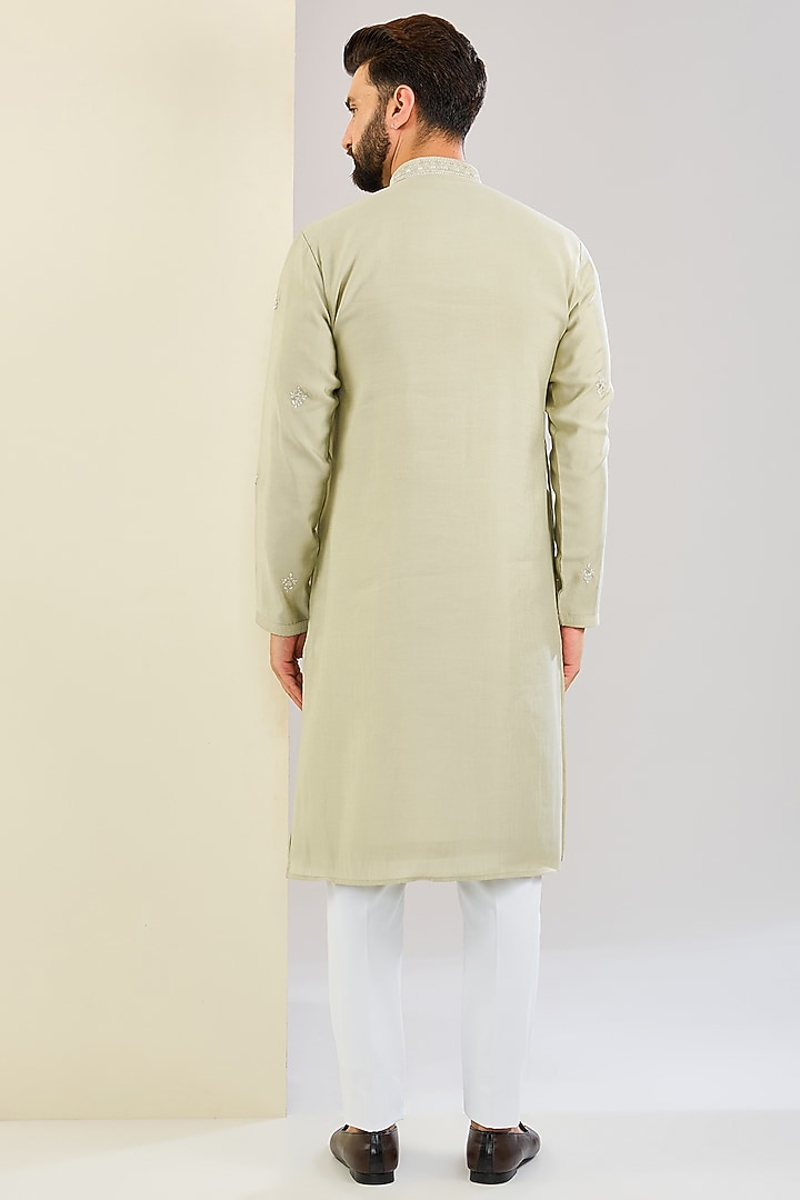 Pale Green Silk Hand & Machine Embroidered Kurta Set by SVEN SUITS at Pernia's Pop Up Shop