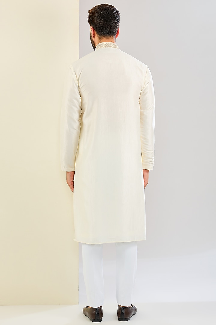Cream Silk Hand & Machine Embroidered Kurta Set by SVEN SUITS at Pernia's Pop Up Shop