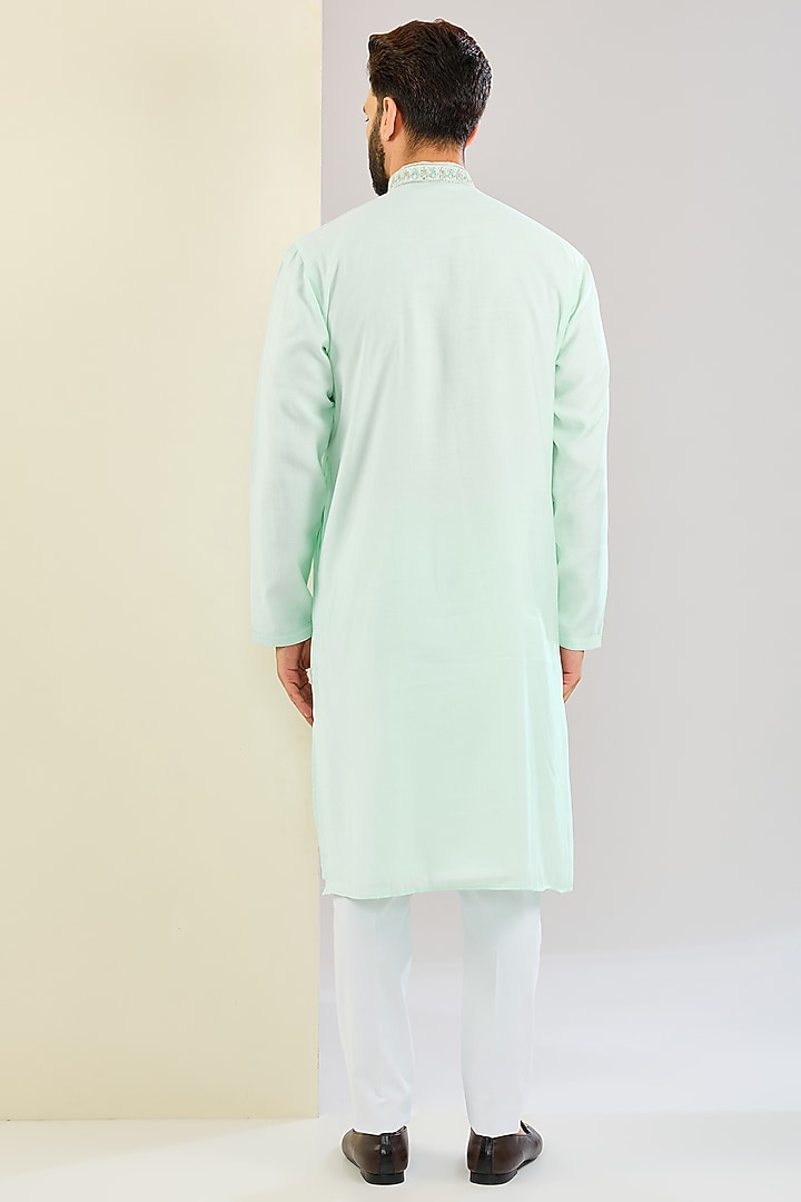 Mint Green Silk Hand & Machine Embroidered Kurta Set by SVEN SUITS at Pernia's Pop Up Shop