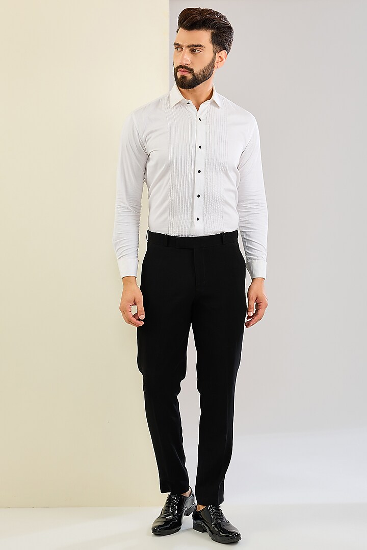 Black Silk Hand & Machine Embroidered Tuxedo Set by SVEN SUITS at Pernia's Pop Up Shop