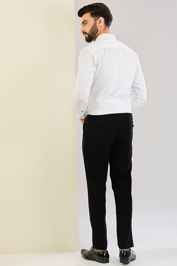 Black Silk Hand & Machine Embroidered Tuxedo Set by SVEN SUITS at Pernia's Pop Up Shop