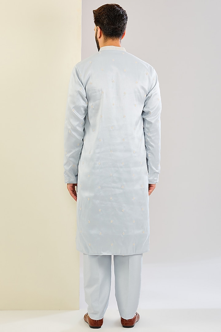 Sky Blue Silk Machine Embroidered Kurta Set by SVEN SUITS at Pernia's Pop Up Shop