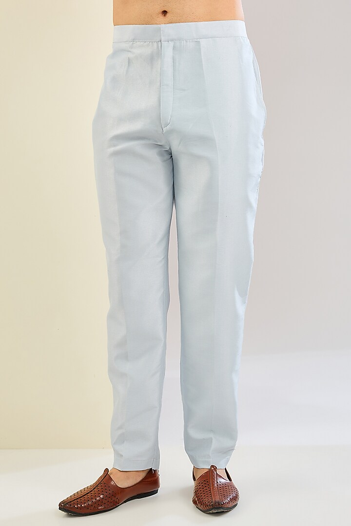 Sky Blue Silk Machine Embroidered Kurta Set by SVEN SUITS at Pernia's Pop Up Shop