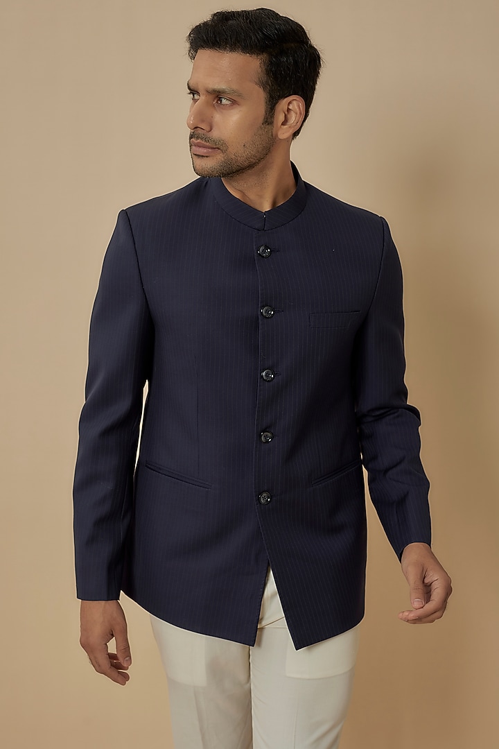 Blue Wool Jodhpuri Jacket by SVEN SUITS at Pernia's Pop Up Shop