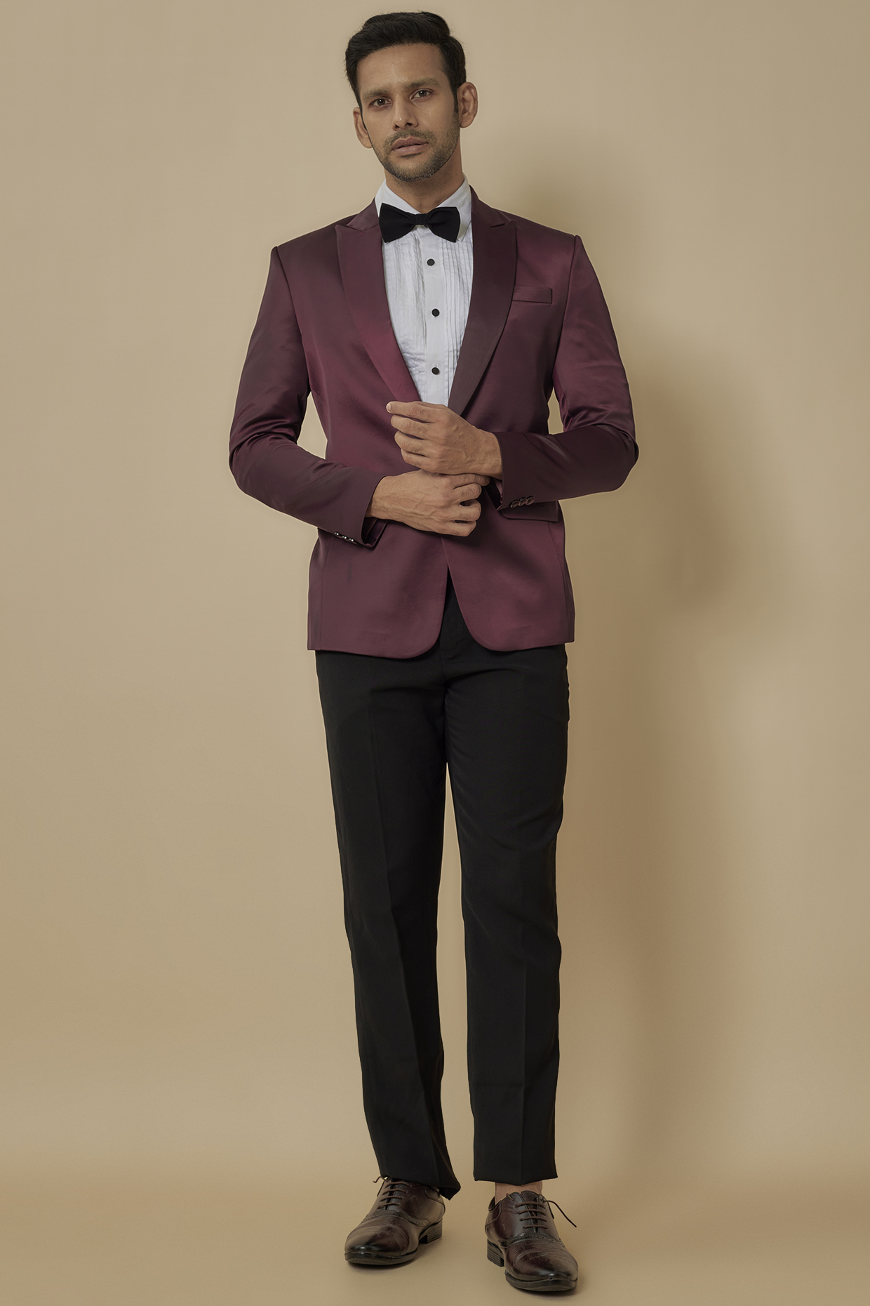 Wine Polyester Satin Tuxedo Set by SVEN SUITS at Pernia's Pop Up Shop