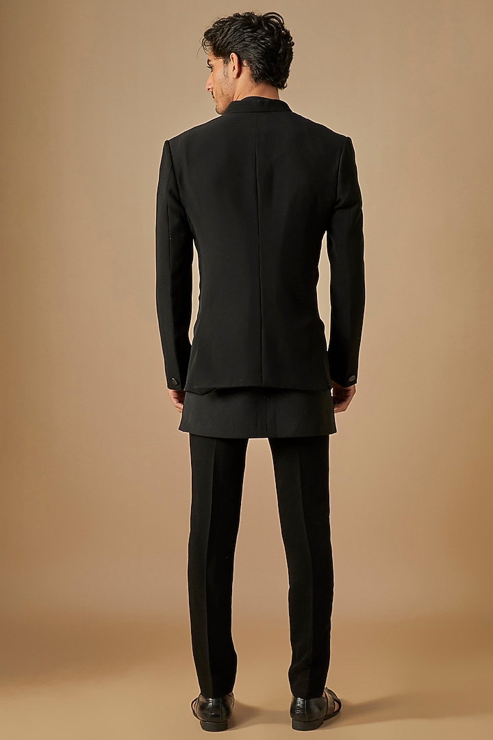Black Polyester Lycra Hand Embroidered Open Wedding Indowestern Set by SVEN SUITS at Pernia's Pop Up Shop