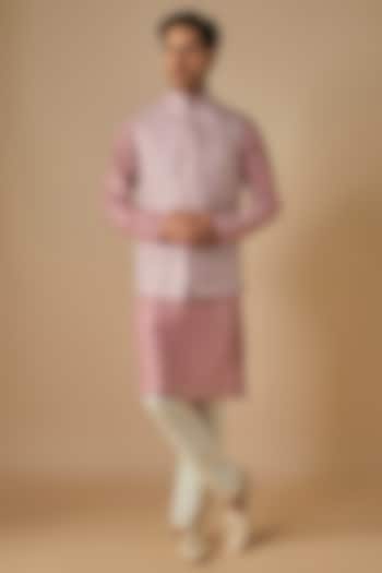 Mauve Silk Printed Bundi Jacket Set by SVEN SUITS at Pernia's Pop Up Shop
