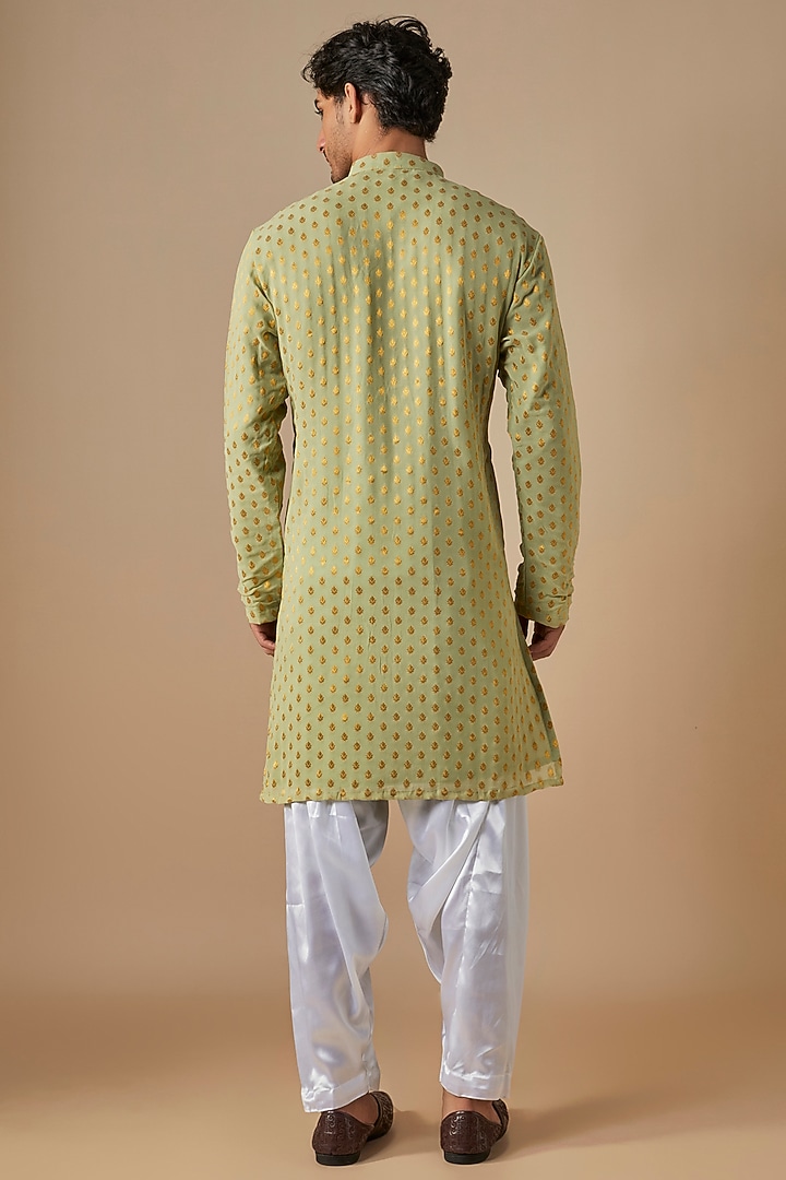 Green & Gold Jacquard Thread Embroidered Kurta Set by SVEN SUITS at Pernia's Pop Up Shop
