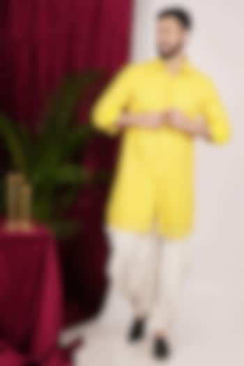 Yellow Georgette Embroidered Kurta set by SVEN SUITS