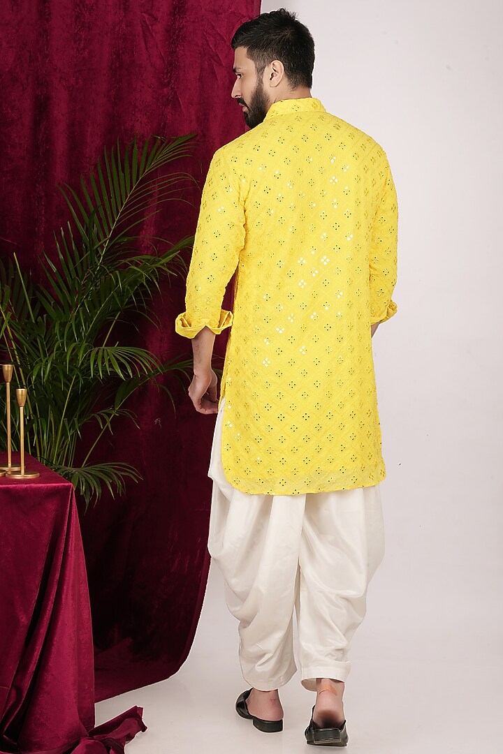 Yellow Georgette Embroidered Kurta set by SVEN SUITS at Pernia's Pop Up Shop