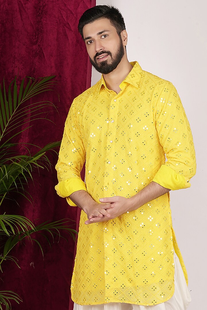 Yellow Georgette Embroidered Kurta set by SVEN SUITS at Pernia's Pop Up Shop