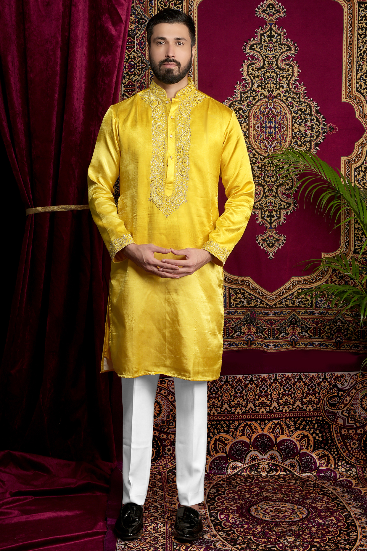 Yellow pathani kurta pajama sale
