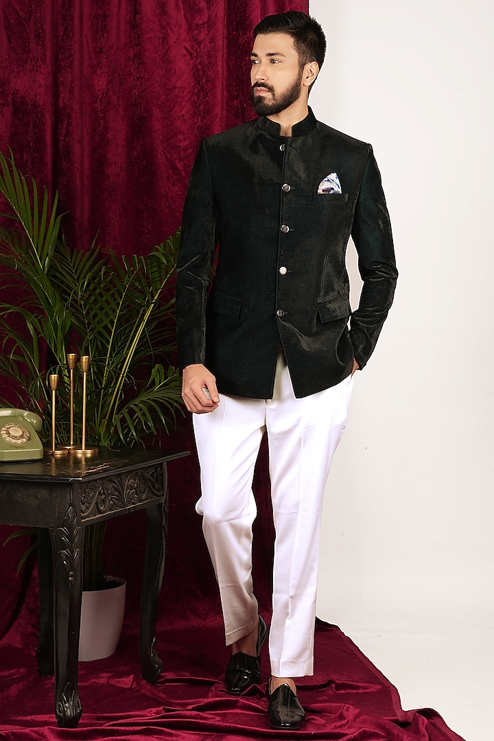 Green Velvet Jodhpuri Set by SVEN SUITS