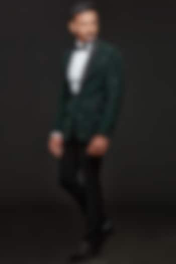 Green Stretch Polyester Blend Embroidered Tuxedo Set by SVEN SUITS at Pernia's Pop Up Shop