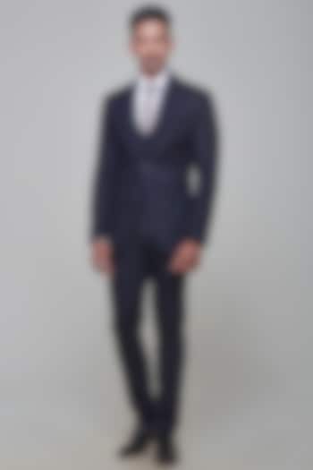 Navy Blue Poly Wool Blazer Set by SVEN SUITS at Pernia's Pop Up Shop