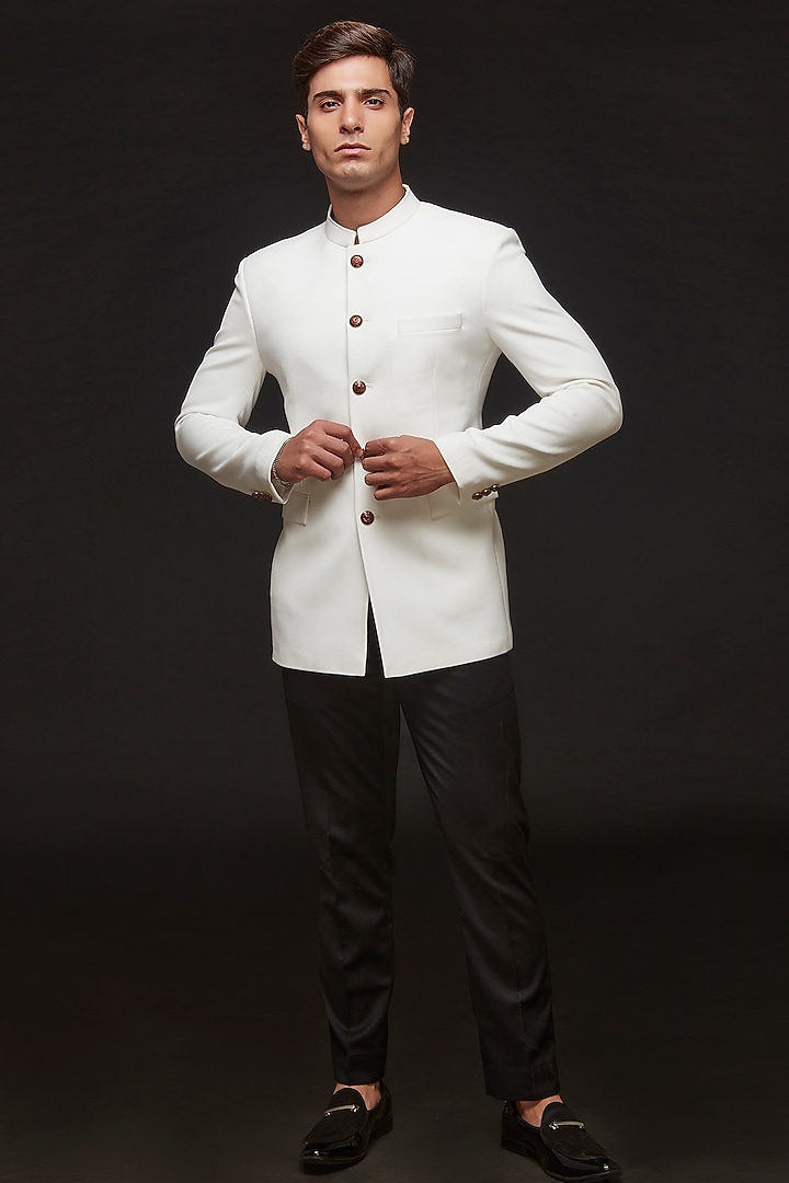 White Japanese Jodhpuri Set by SVEN SUITS at Pernia's Pop Up Shop