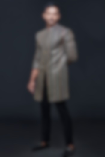 Black Georgette Sequins Embroidered Wedding Sherwani Set by SVEN SUITS at Pernia's Pop Up Shop