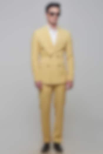 Yellow Polyester Stretch Blazer Set by SVEN SUITS