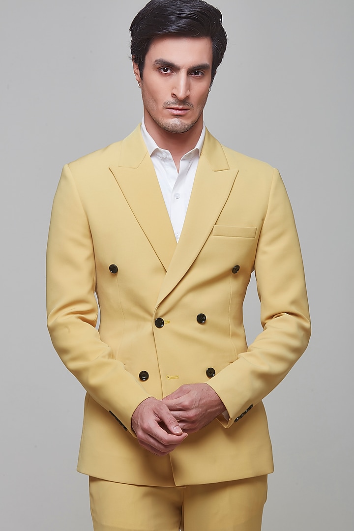 Yellow Polyester Stretch Blazer Set by SVEN SUITS at Pernia's Pop Up Shop