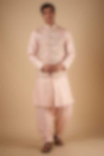 Pink Silk Embroidered Bundi Jacket Set by SVEN SUITS at Pernia's Pop Up Shop