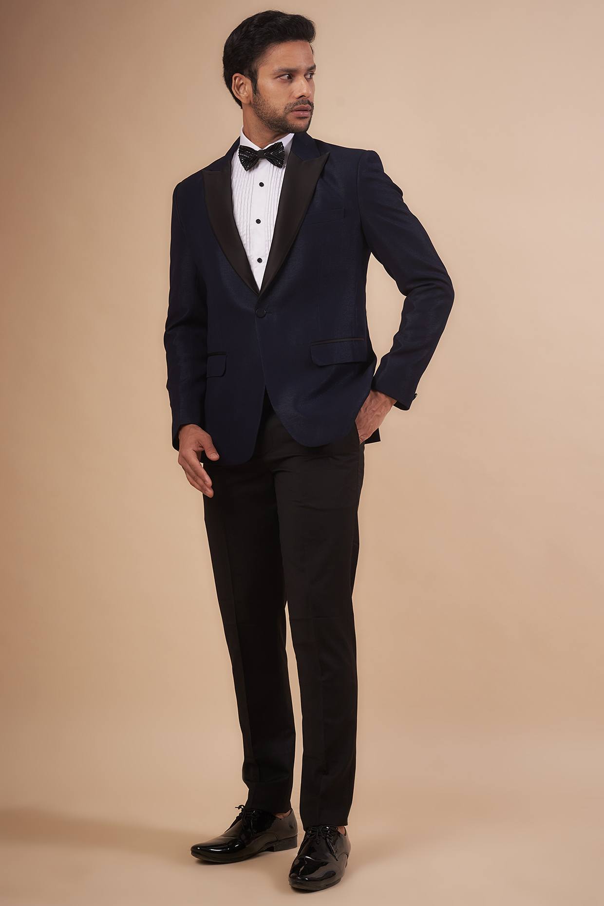 Navy Blue Terry Rayon Tuxedo Set by SVEN SUITS at Pernia's Pop Up Shop