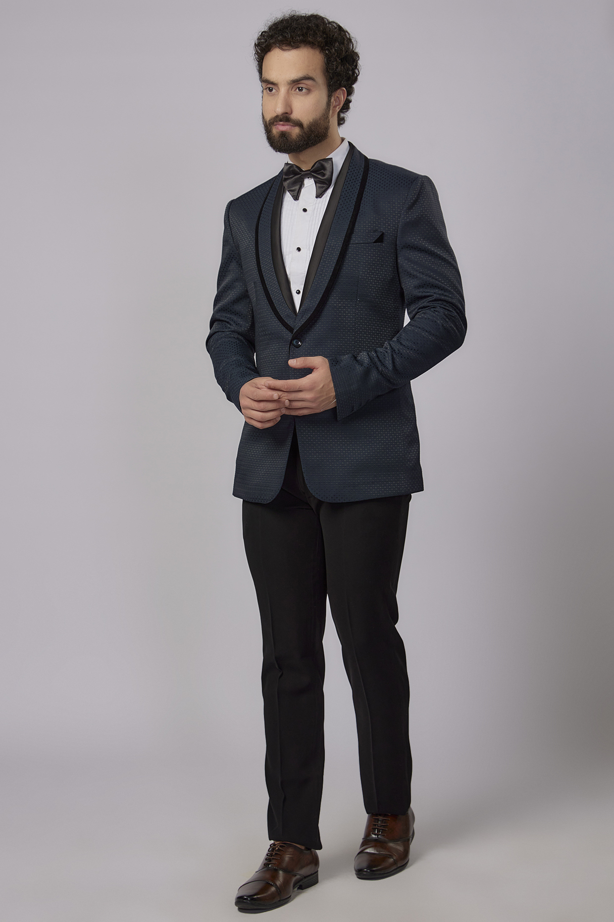 Navy Blue Wool Tuxedo Set by SVEN SUITS at Pernia's Pop Up Shop