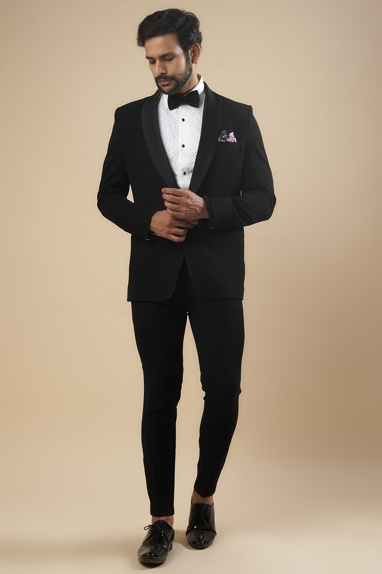 Midnight Black Japanese Stretch Polyester Tuxedo Set by SVEN SUITS at Pernia's Pop Up Shop