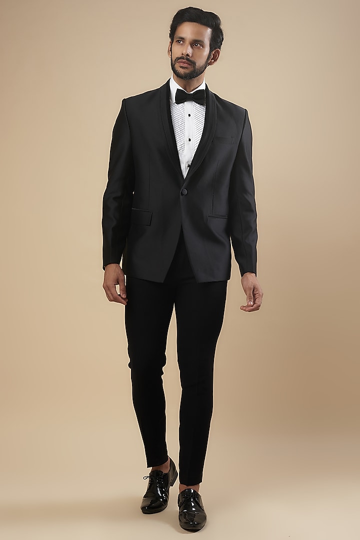 Black Polyester Viscose Stretch Tuxedo Set by SVEN SUITS at Pernia's Pop Up Shop