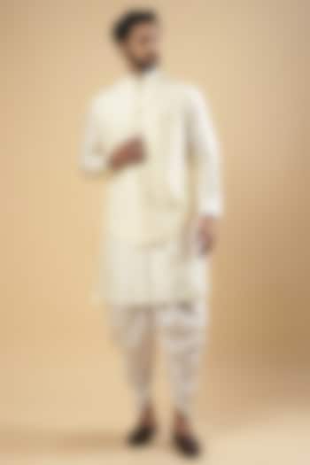 Ivory Silk Mirror Embroidered Bundi Jacket Set by SVEN SUITS at Pernia's Pop Up Shop