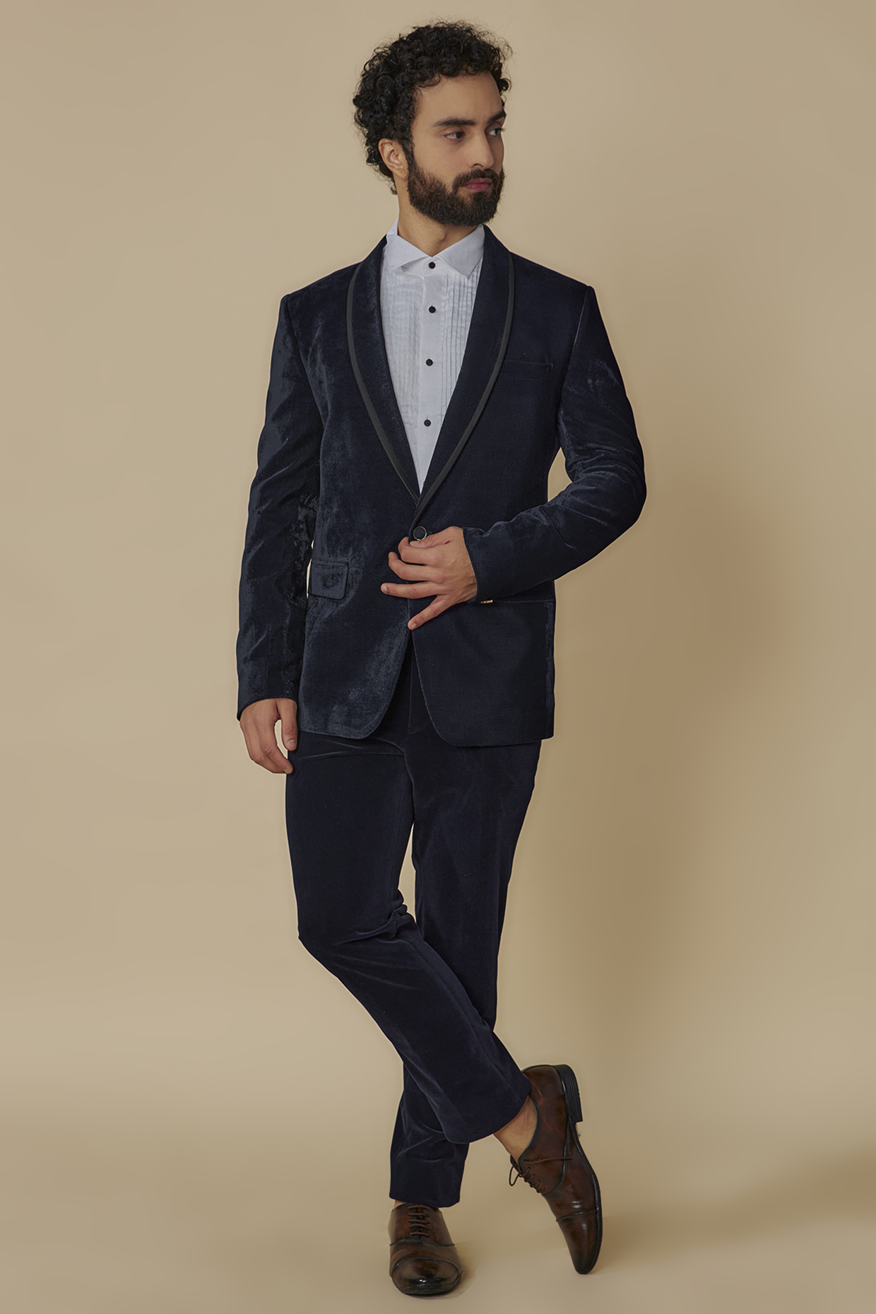 Blue Velvet Tuxedo Set by SVEN SUITS at Pernia's Pop Up Shop