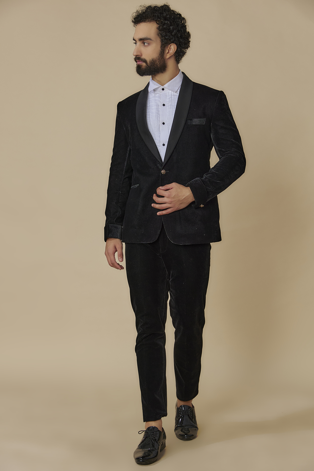 Black Velvet Tuxedo Set by SVEN SUITS at Pernia's Pop Up Shop