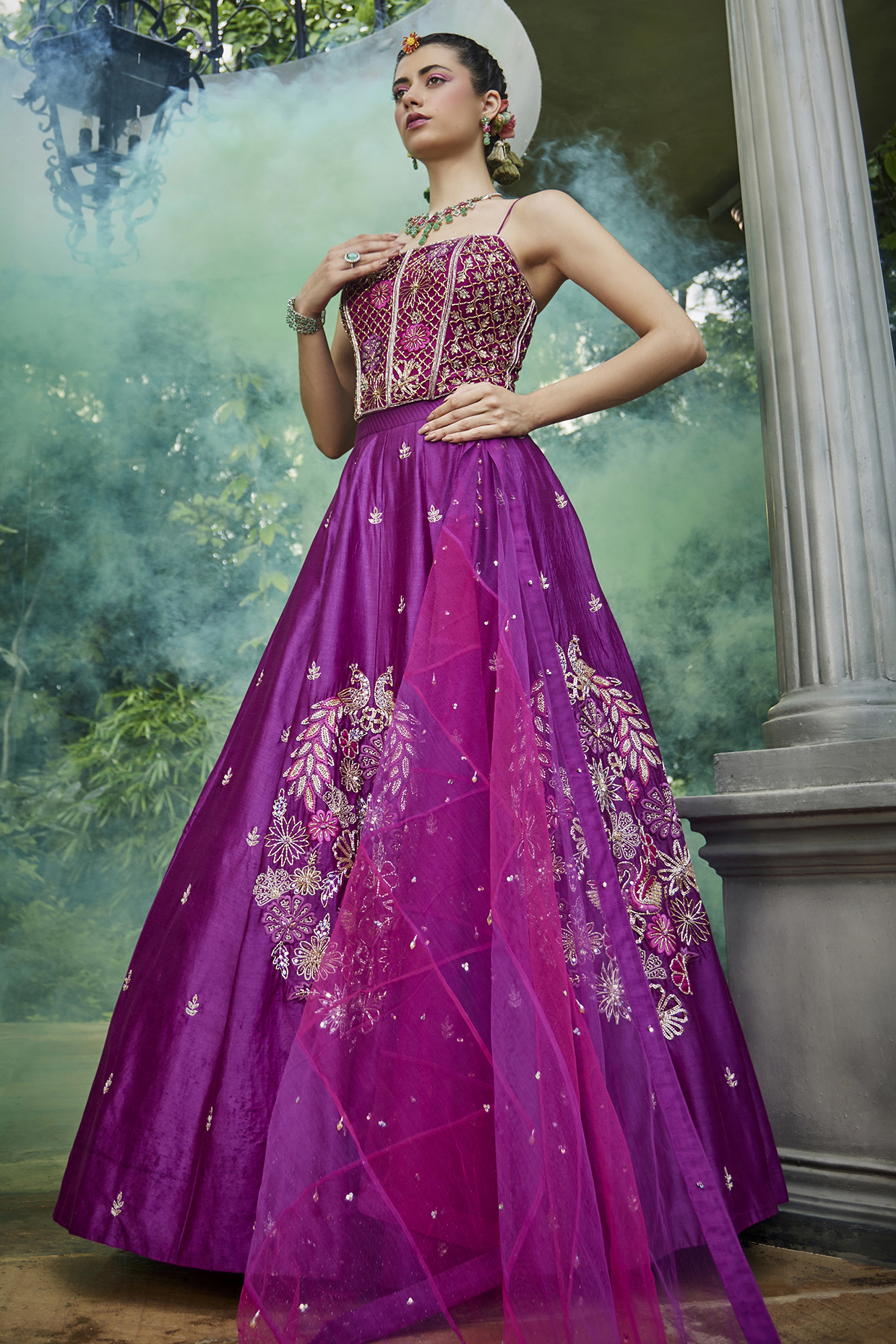 Purple Chanderi Cutwork Hand Embroidered Flared  dulhan bday 22 may Lehenga Set by Show Shaa at Pernia's Pop Up Shop