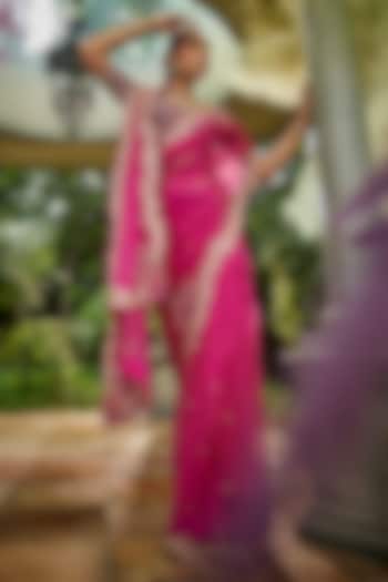 Pink Organza Sequins & Cutdana Embroidered Reception Saree Set by Show Shaa at Pernia's Pop Up Shop