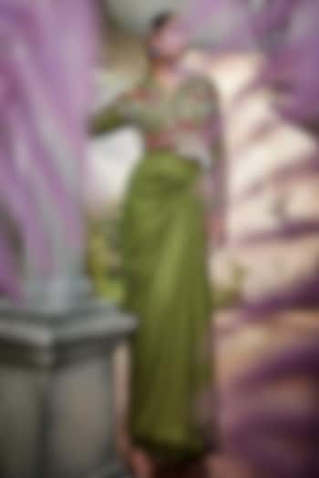 Green Satin Draped Skirt Set by Show Shaa at Pernia's Pop Up Shop